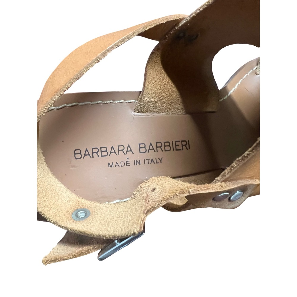 Barbara Barbieri Italy Tan Leather Studded Slingback Block Heel Sandals 7 15621 - Picture 5 of 6